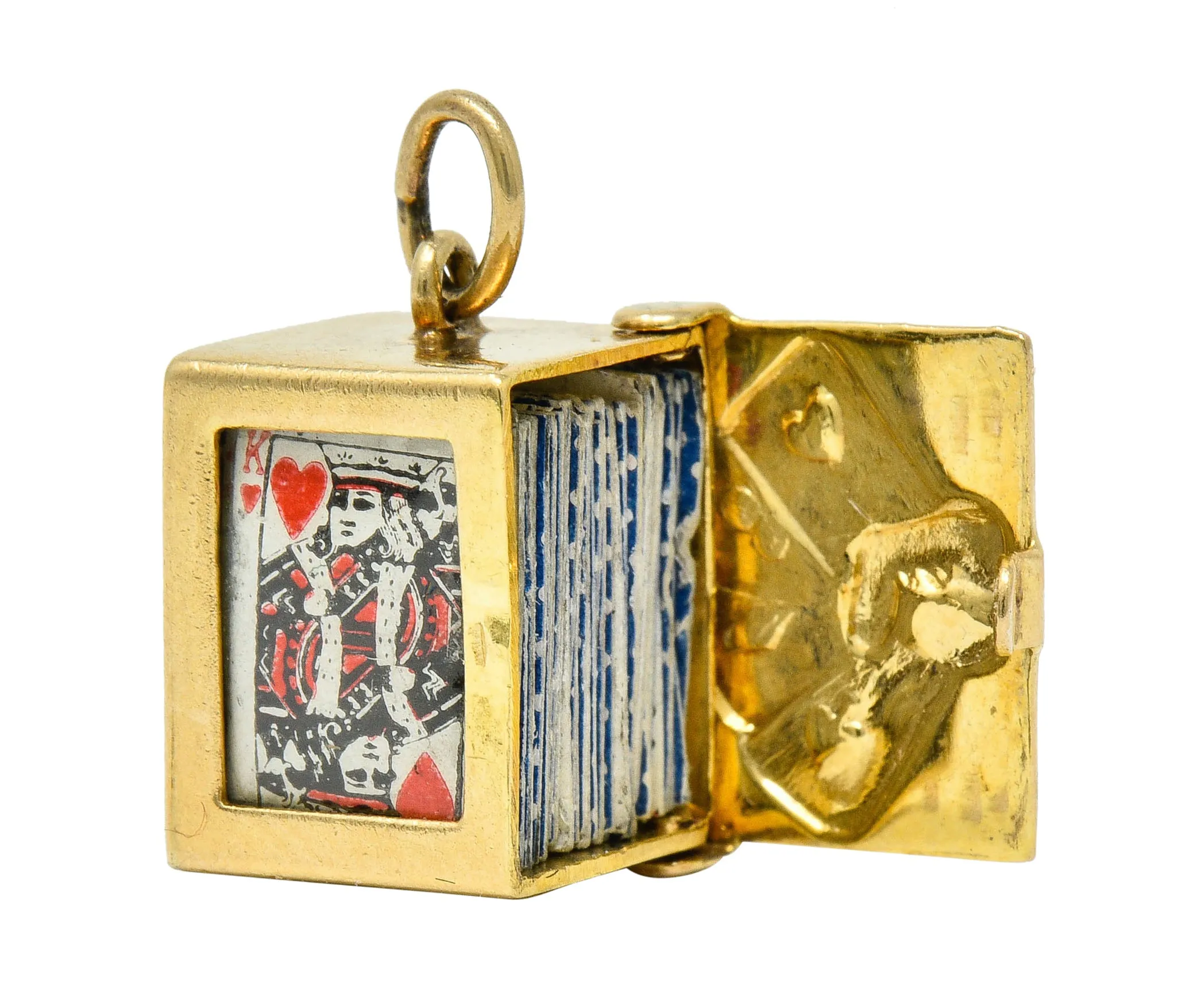 1940's Retro 14 Karat Gold Card Box & Cards Charm