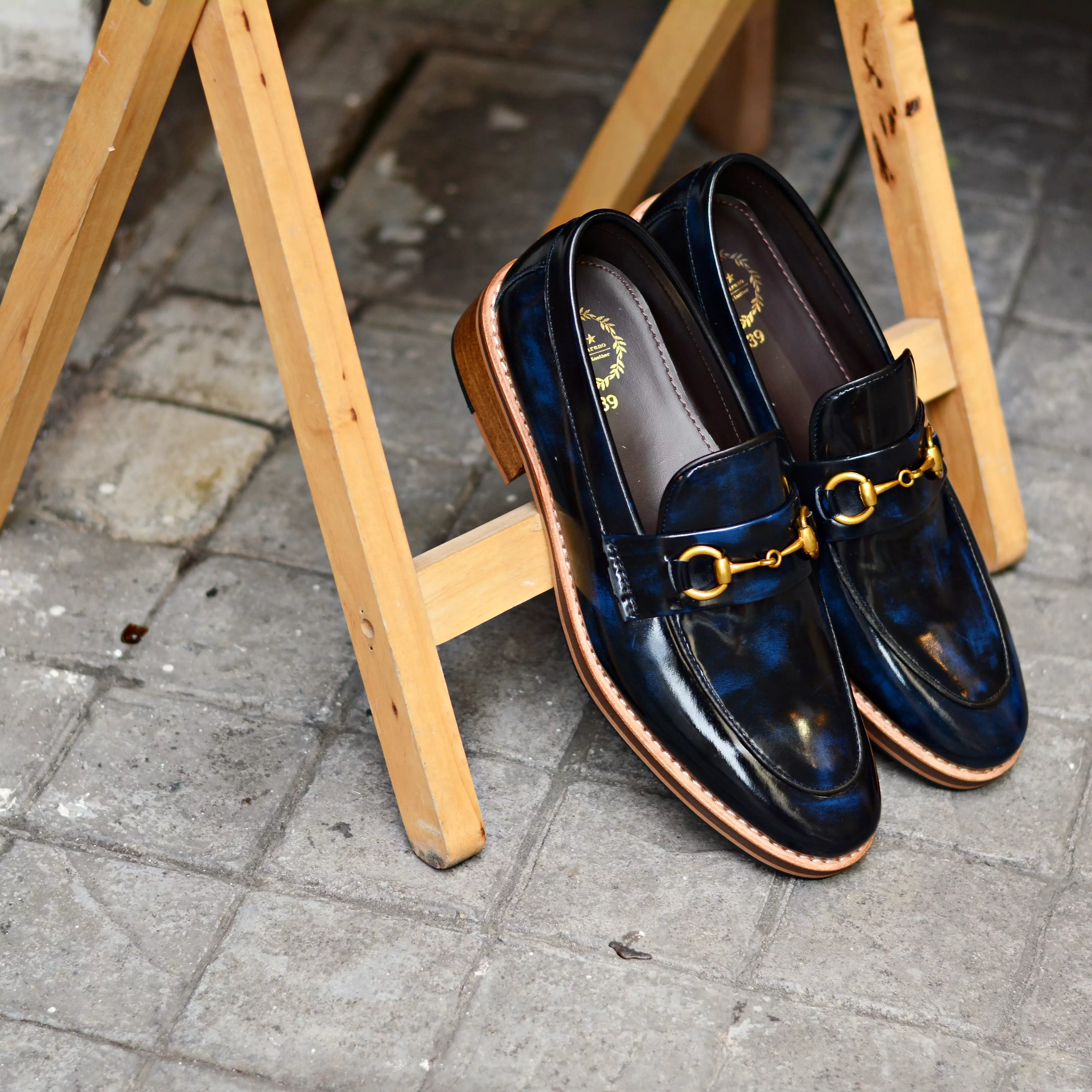 702 Horsebit Italian Blue Loafer x Wooden Sole