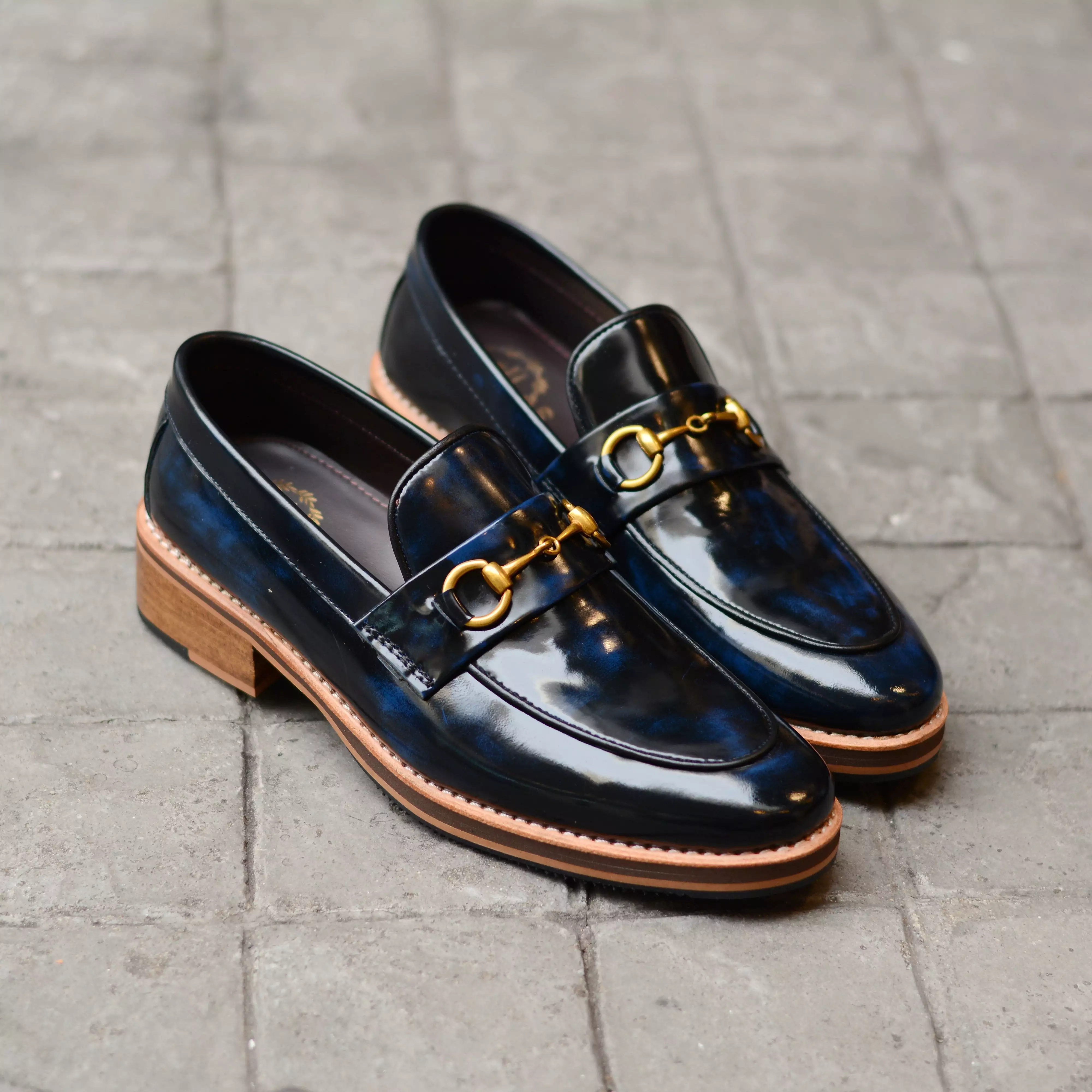 702 Horsebit Italian Blue Loafer x Wooden Sole