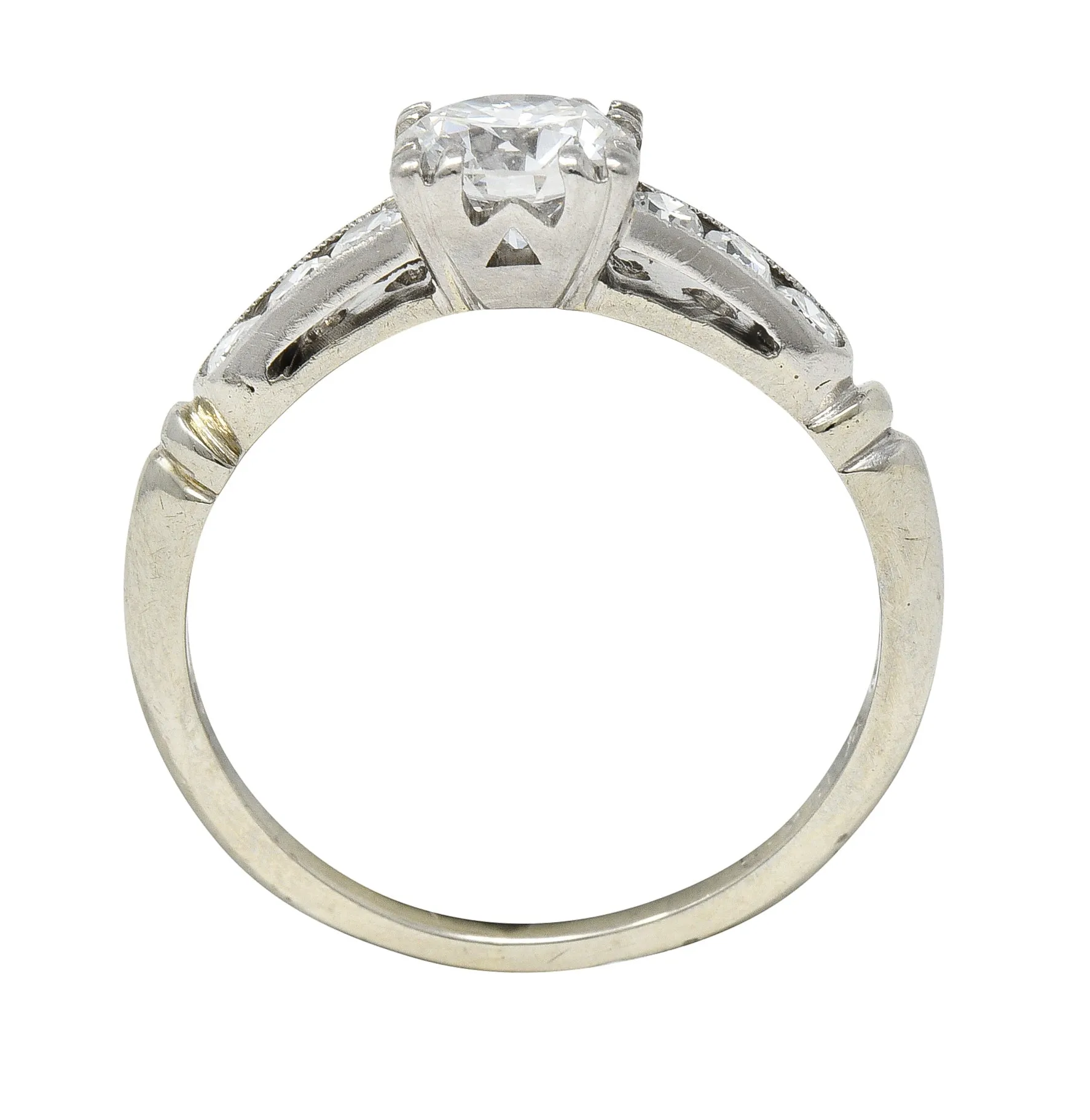 Abel Bros & Co. Retro 1.03 CTW Transitional Cut Diamond 18 Karat White Gold Square Form Notched Vintage Engagement Ring