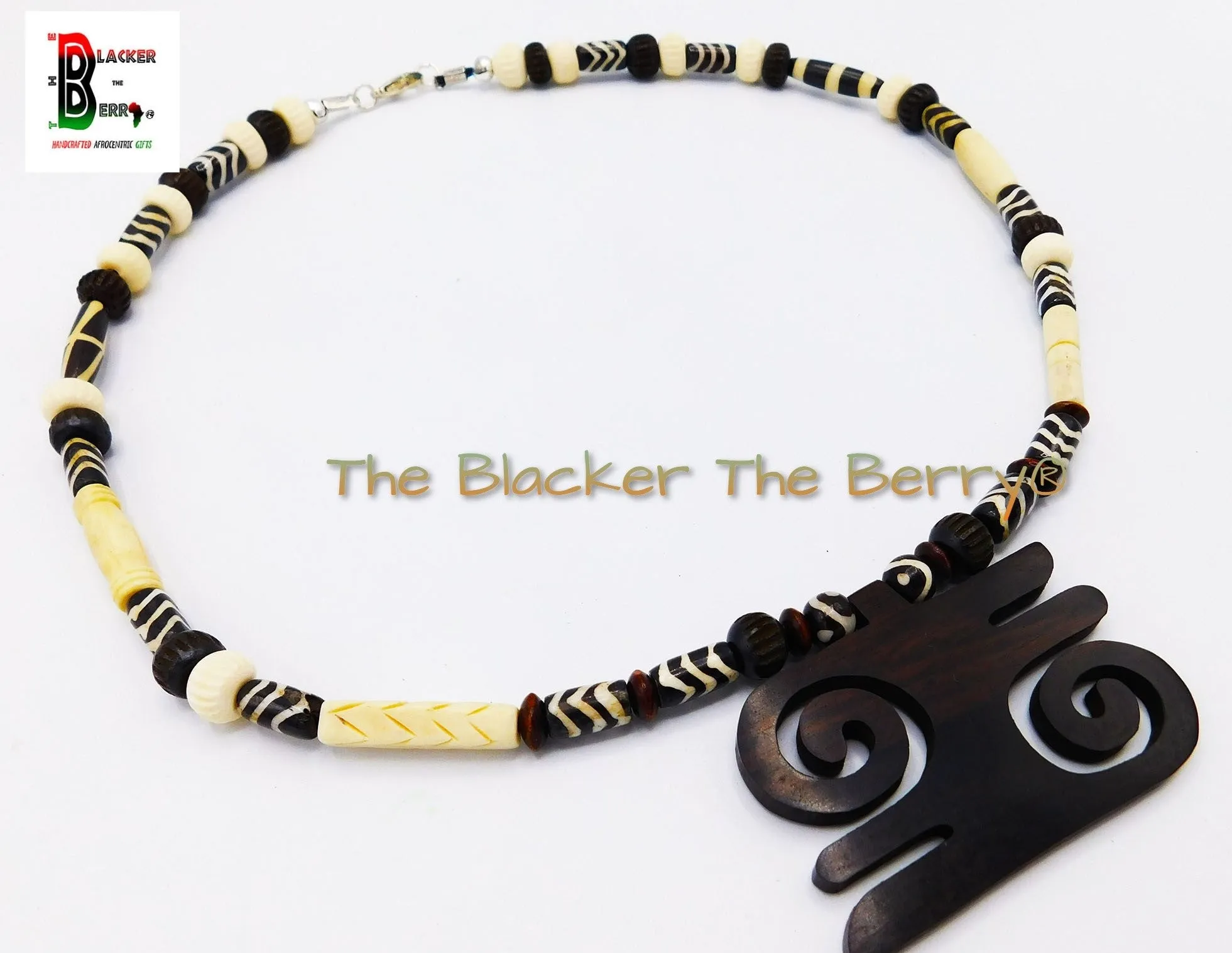 African Men Necklace Adinkra Kwatakye Jewelry Beaded Handmade