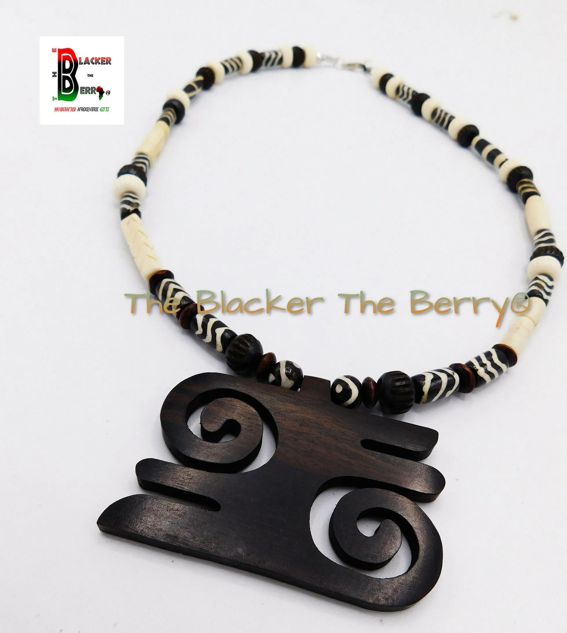 African Men Necklace Adinkra Kwatakye Jewelry Beaded Handmade