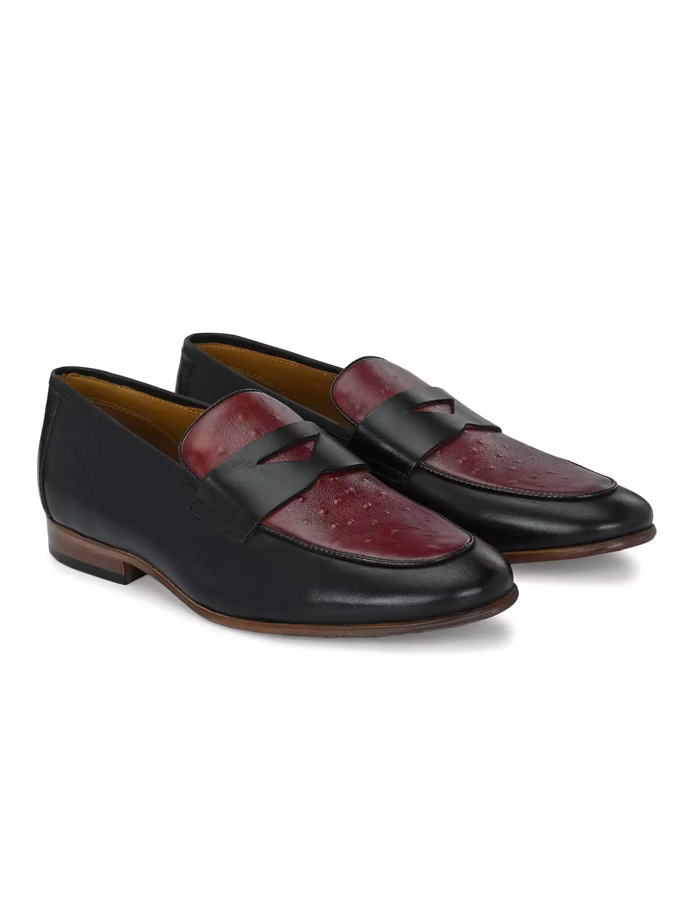 Alberto Torresi Genuine Leather Black Bordo Loafers For Men