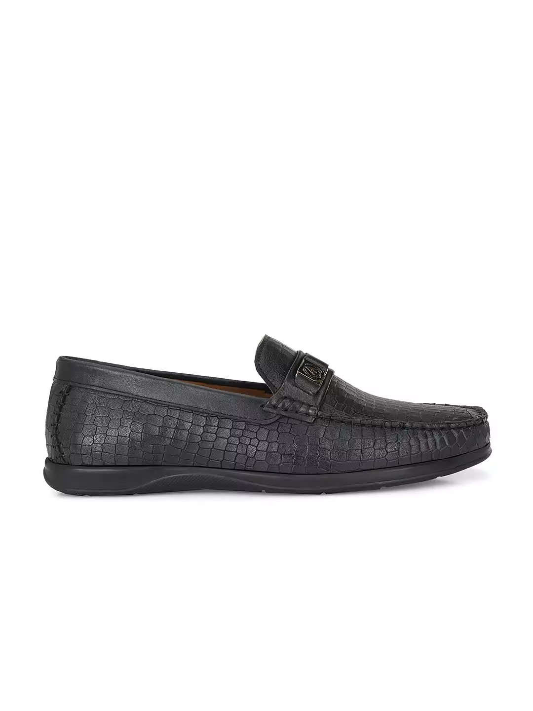 Alberto Torresi Genuine Leather Black Textured Loafers For Men