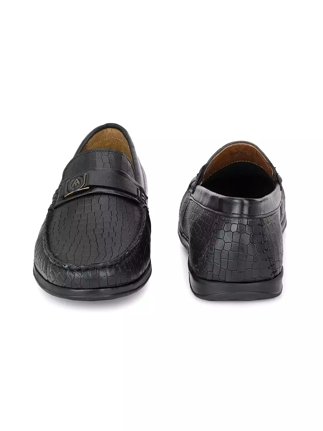 Alberto Torresi Genuine Leather Black Textured Loafers For Men