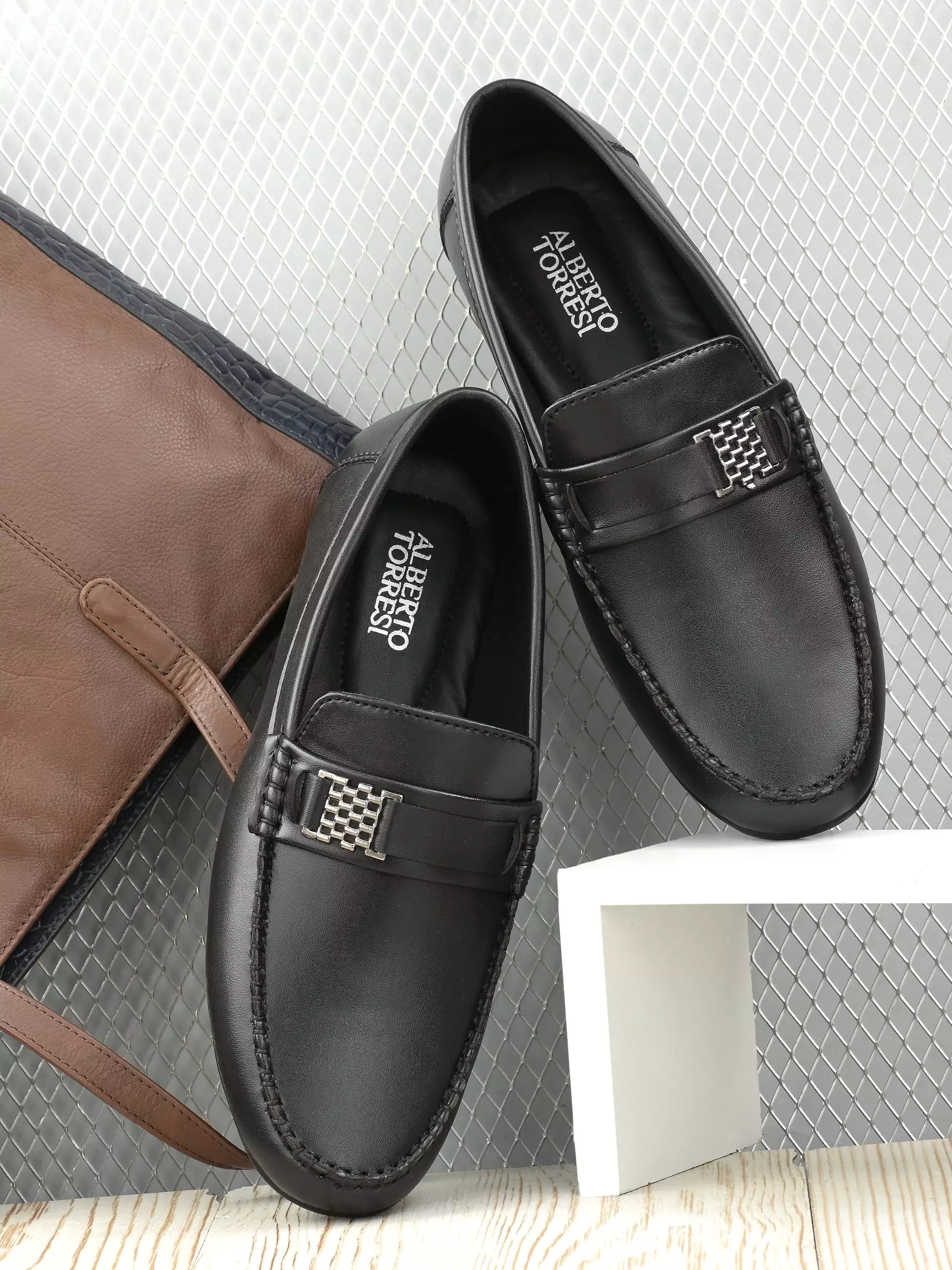 Alberto Torresi Synthetic Black Loafers For Men