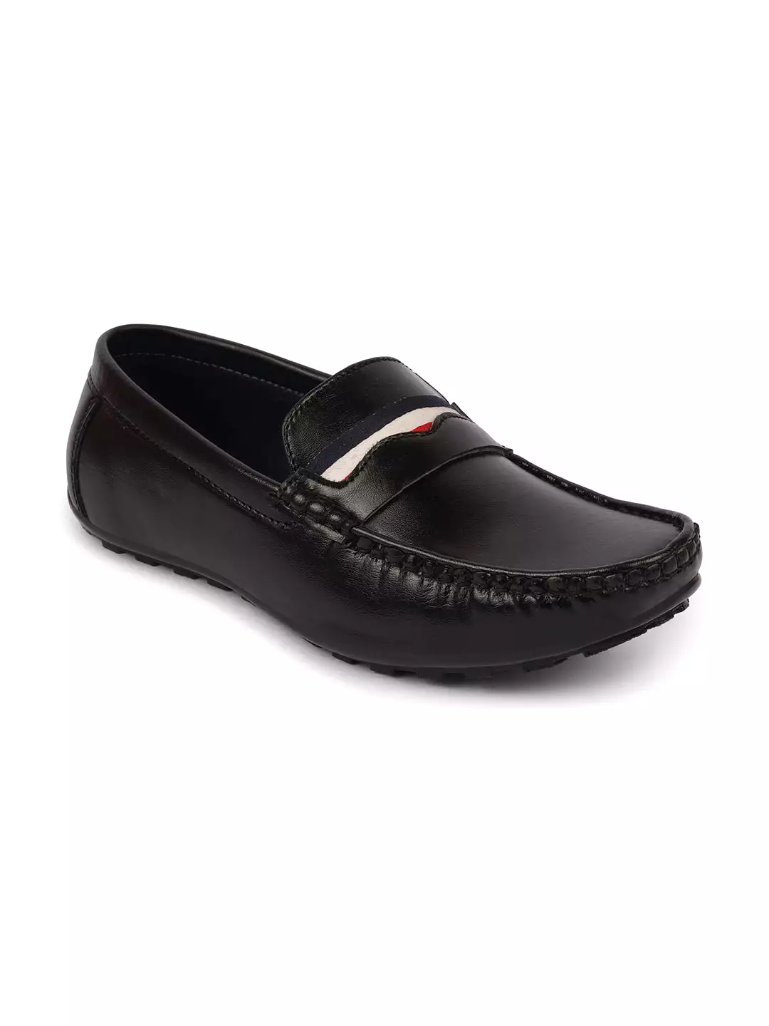 Basics Men Black Colored Stripe Design Casual Slip On Loafers and Moccasin Shoes