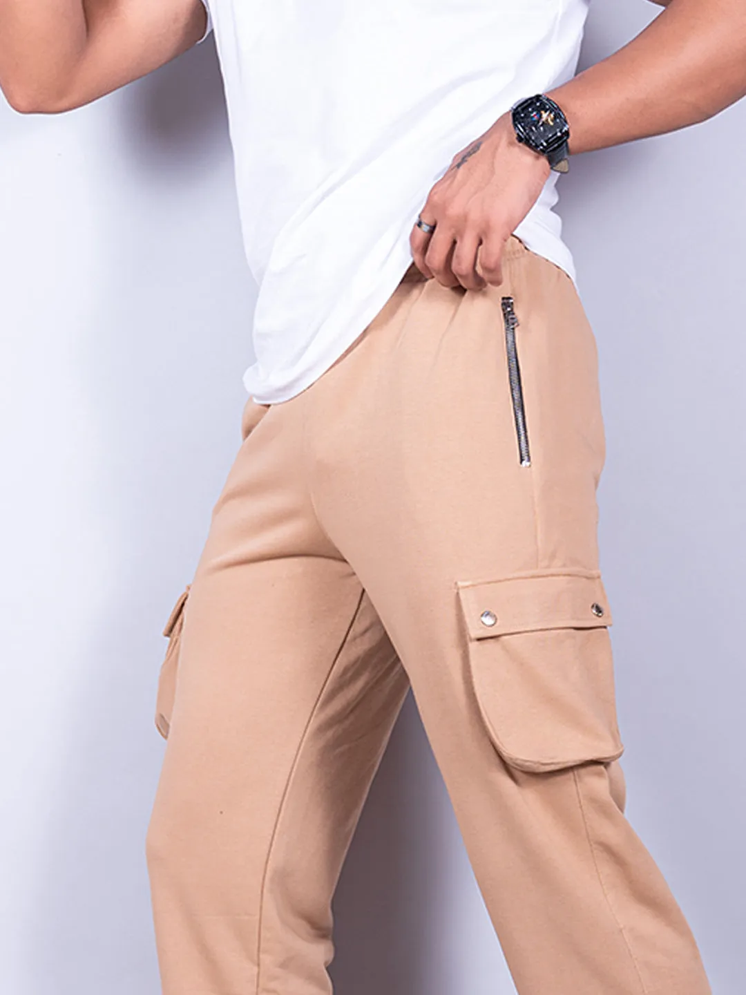 Beige Boot Cut Straight Fit Track Pants