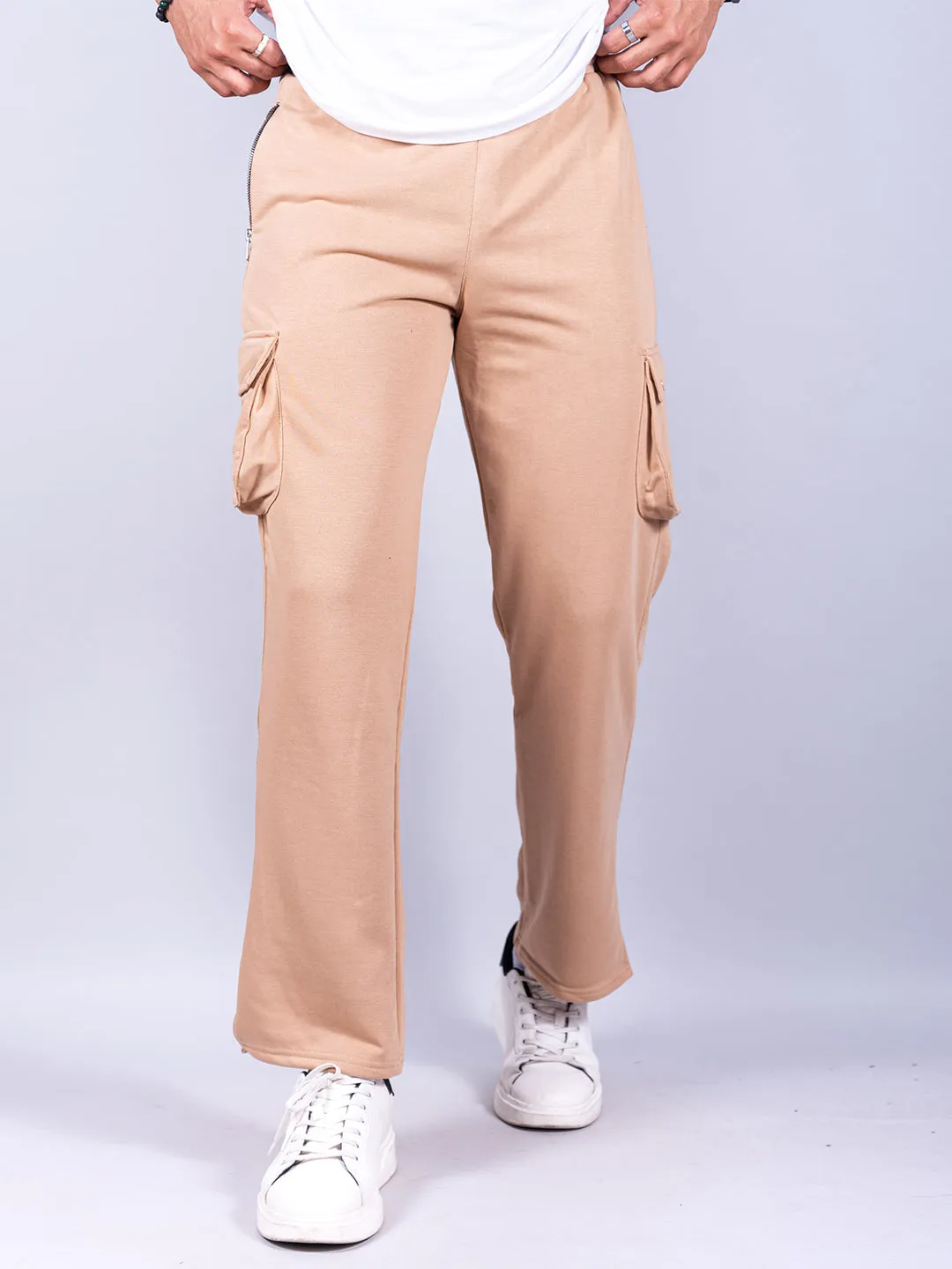 Beige Boot Cut Straight Fit Track Pants