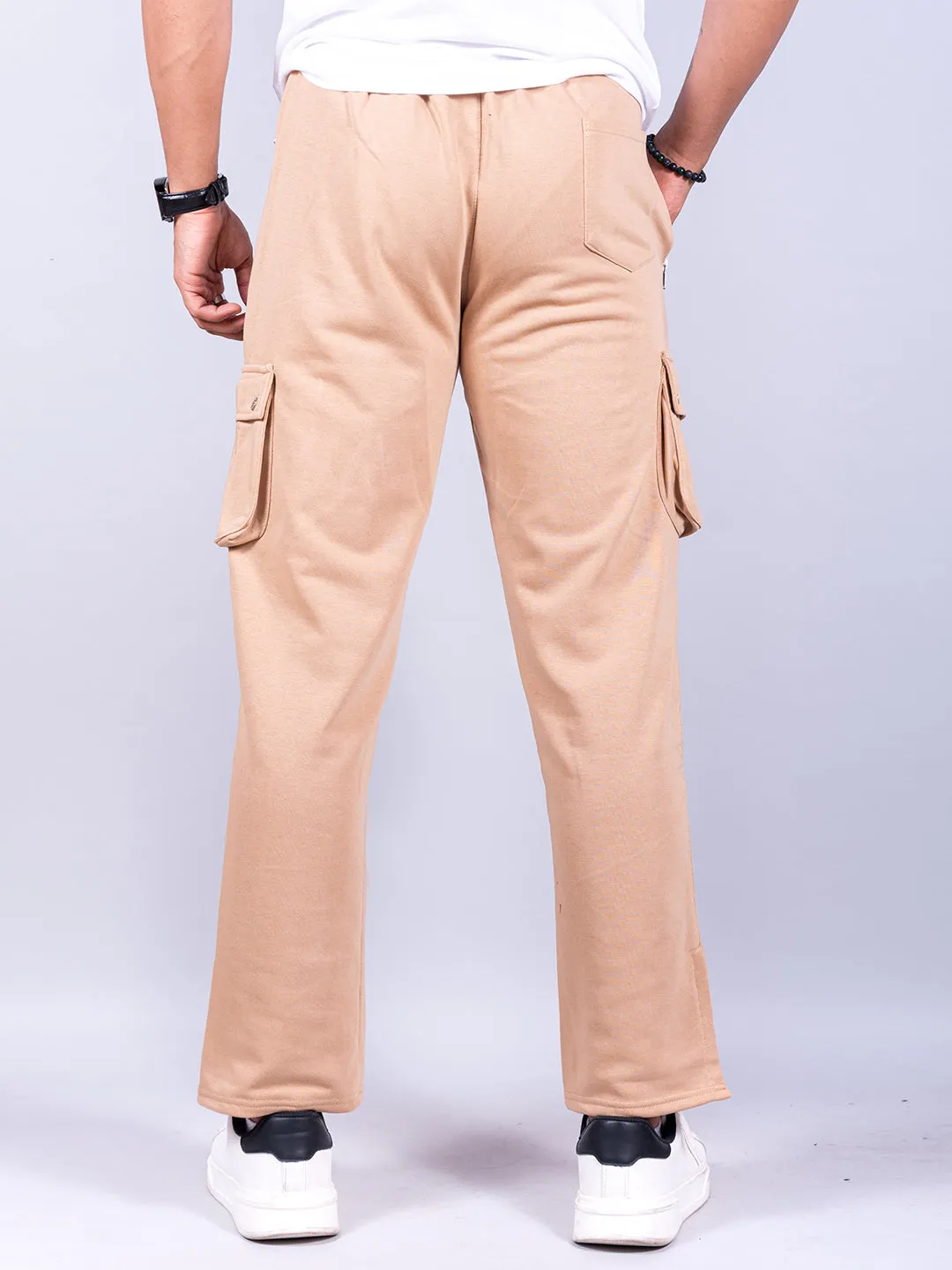 Beige Boot Cut Straight Fit Track Pants