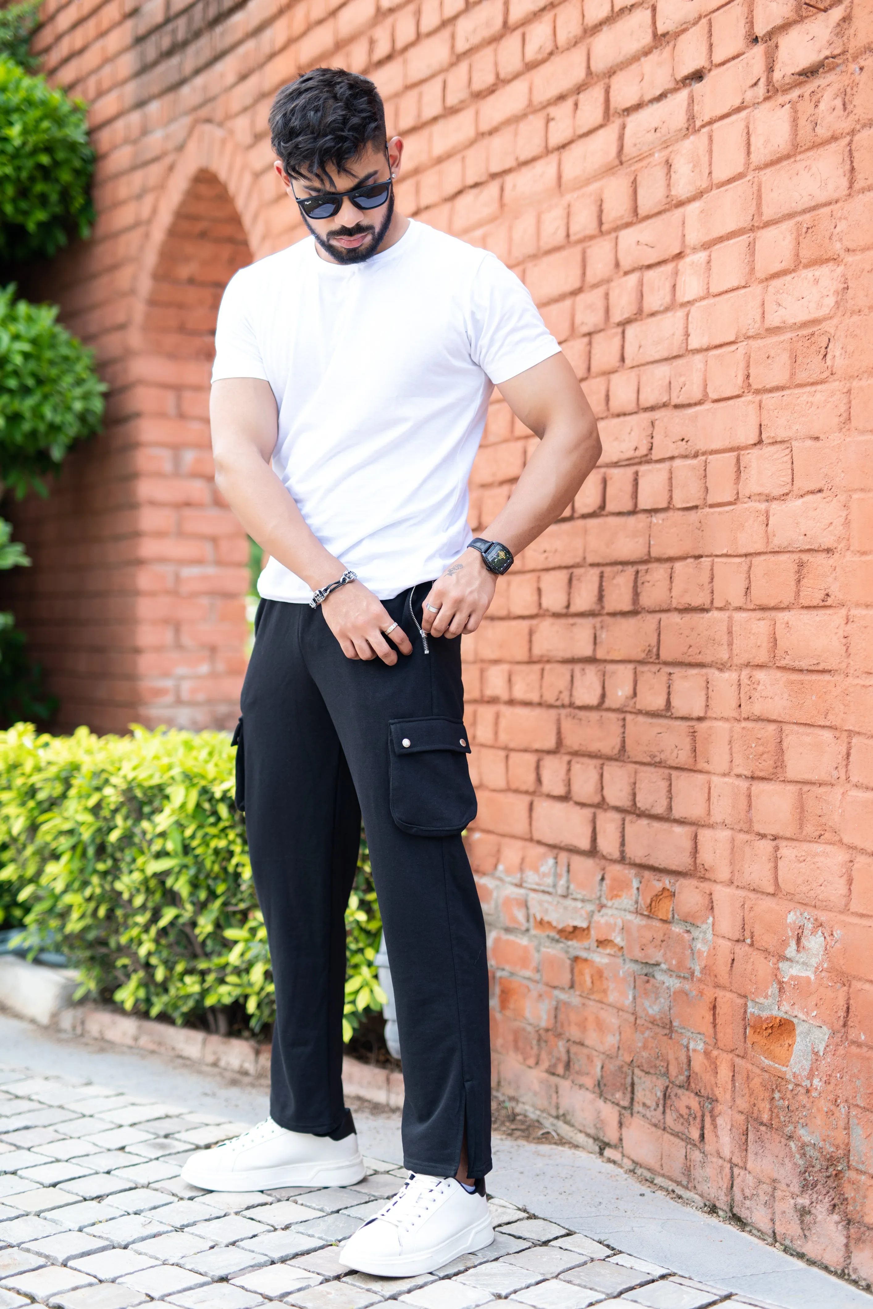 Black Boot Cut Straight Cargo Joggers