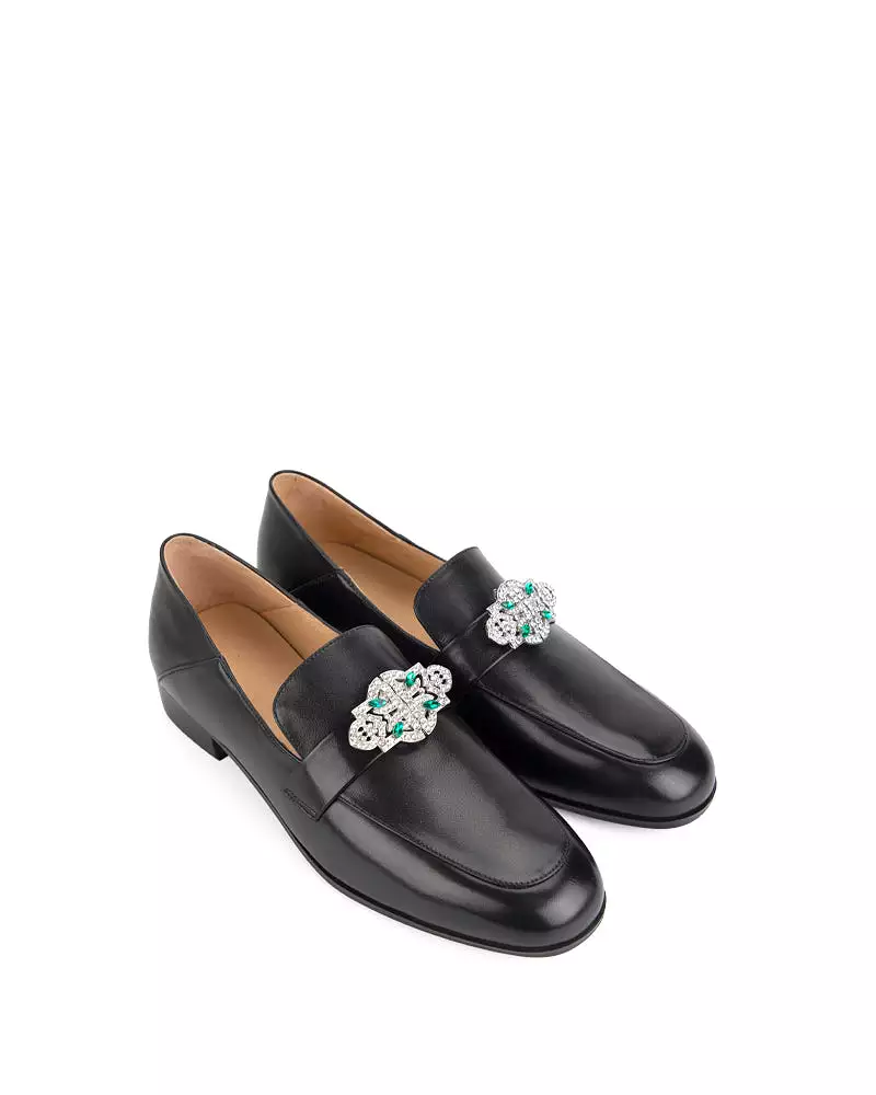 Black Classic Leather Flat Loafers