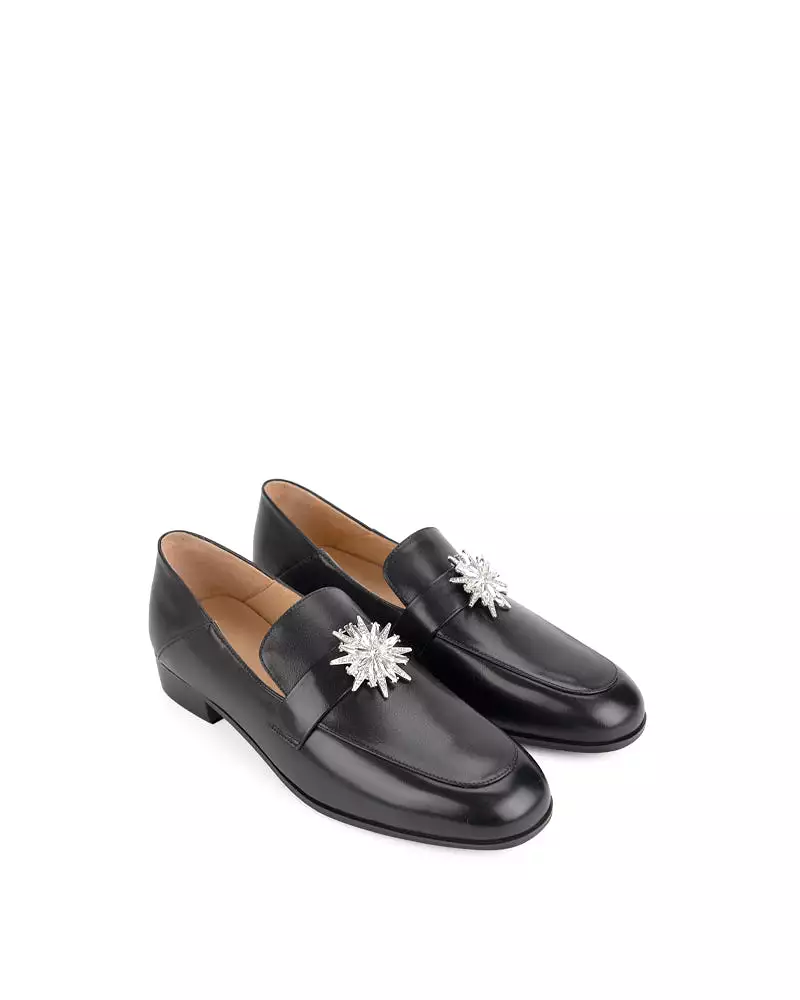 Black Classic Leather Flat Loafers