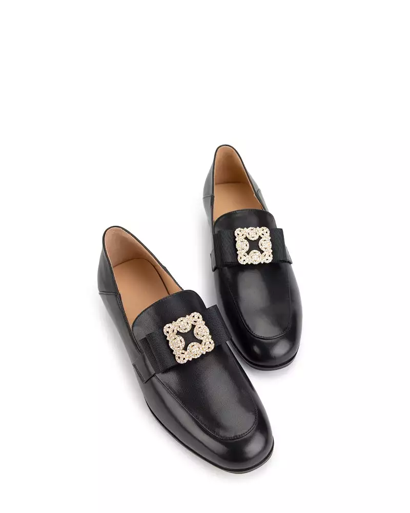 Black Classic Leather Flat Loafers