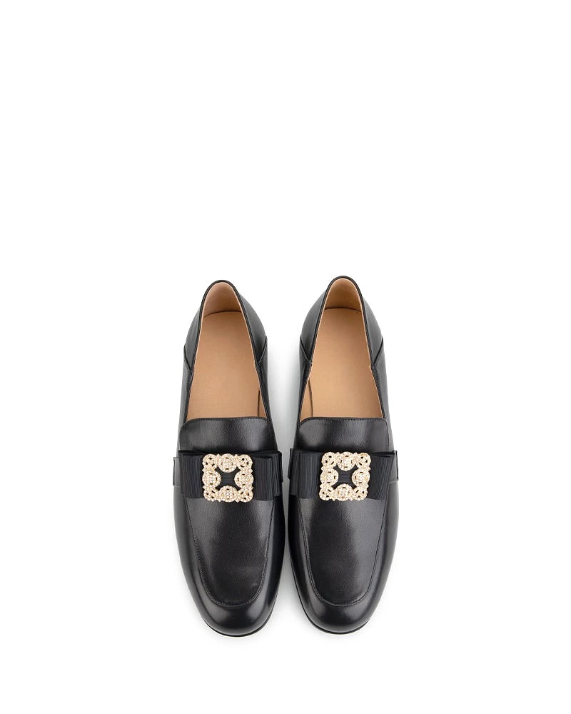 Black Classic Leather Flat Loafers