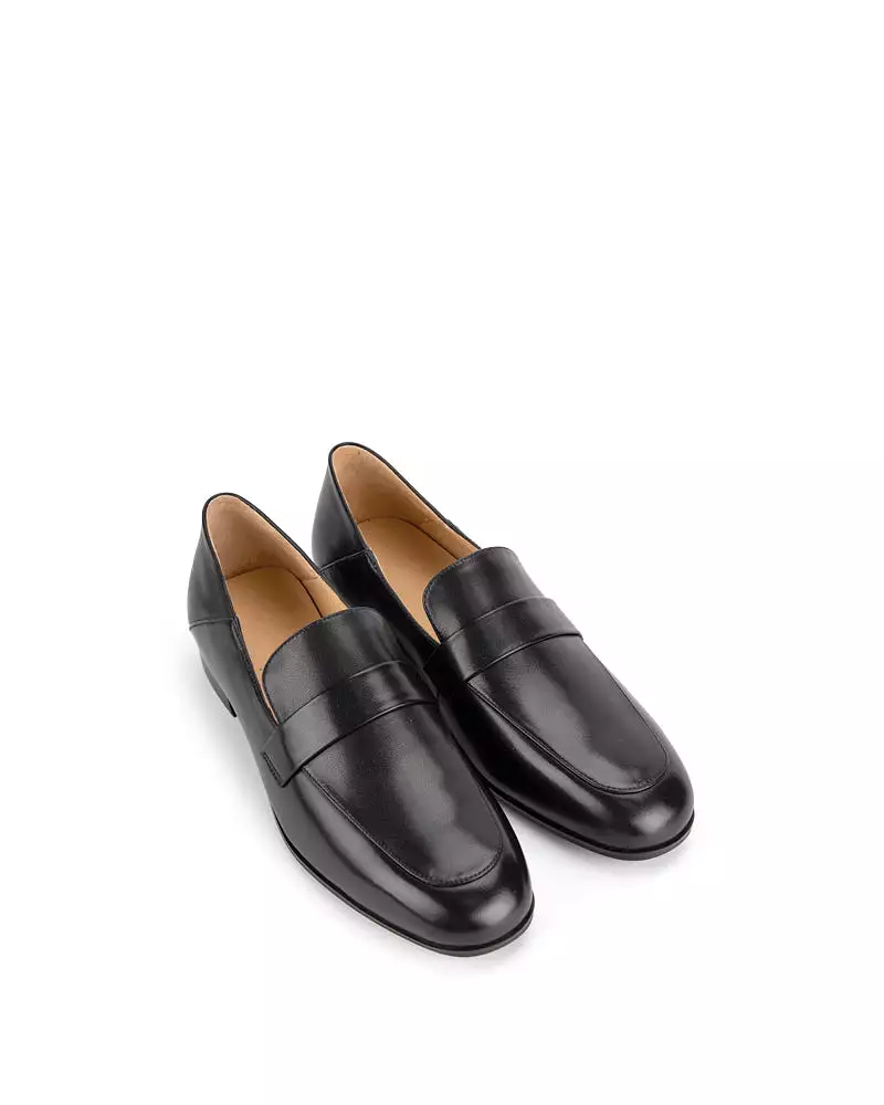 Black Classic Leather Flat Loafers