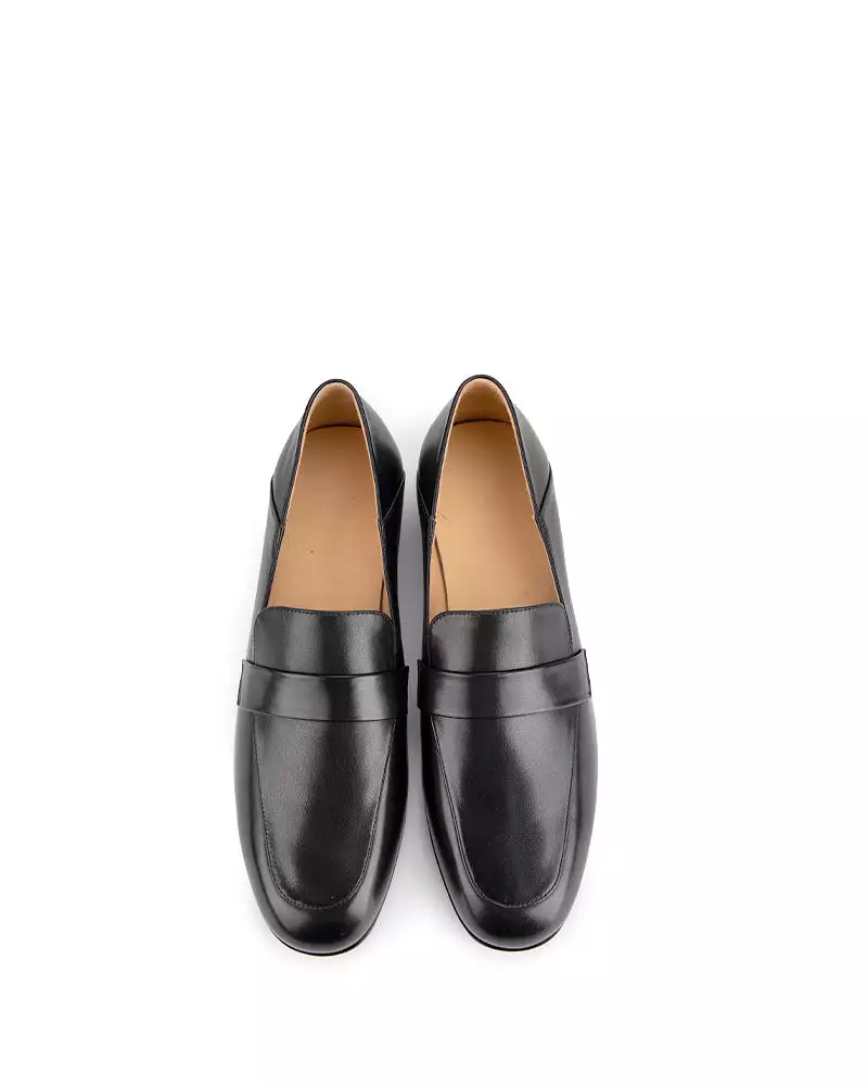 Black Classic Leather Flat Loafers