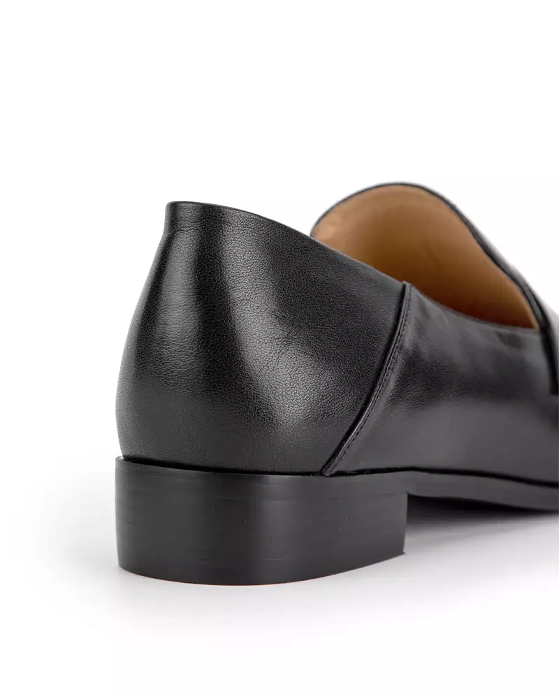 Black Classic Leather Flat Loafers