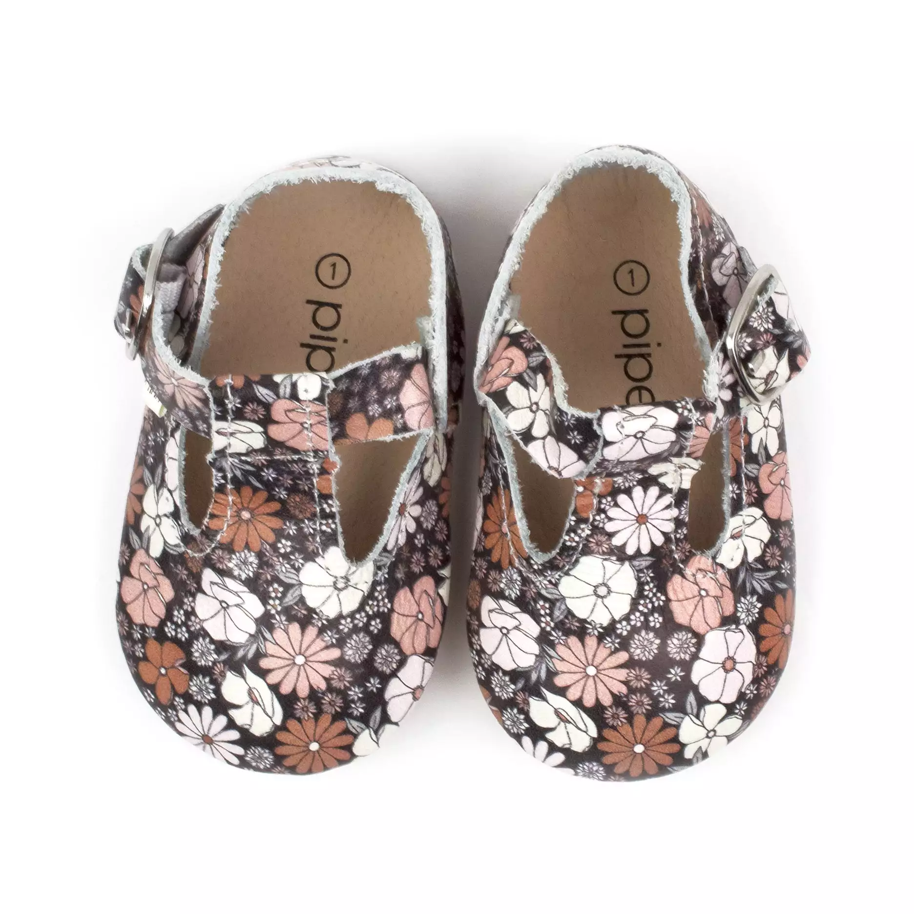 Black Floral - T-Strap Mary Jane - Soft Sole