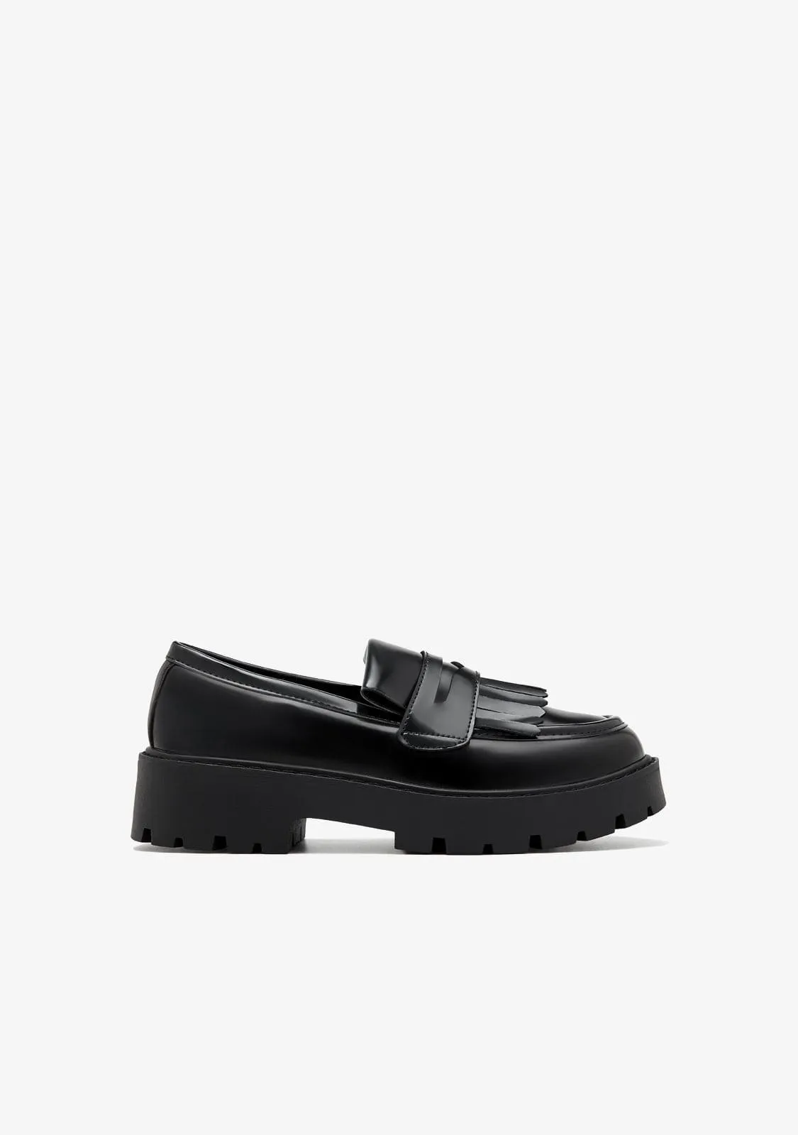 Black Fringe Loafers B&W