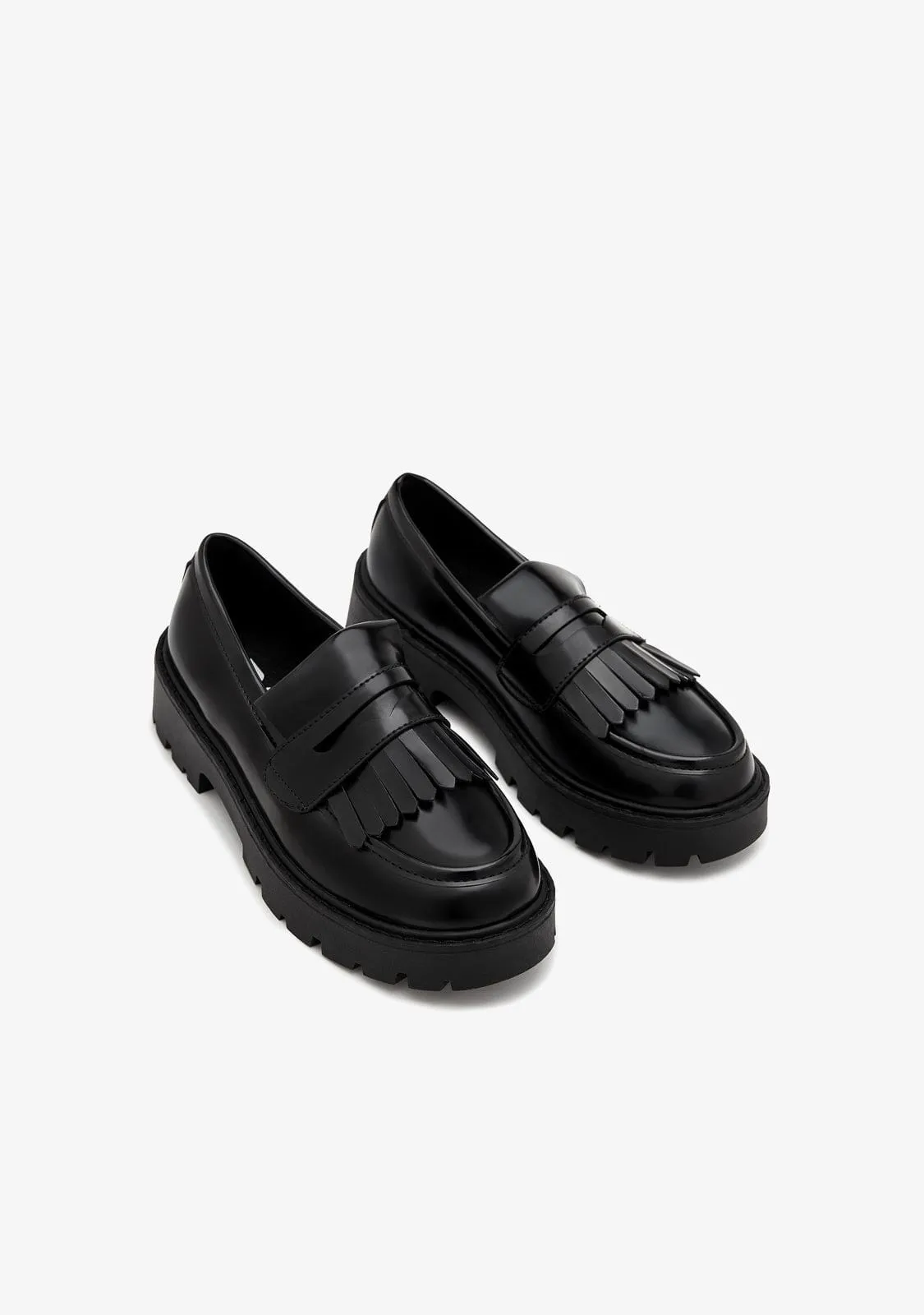 Black Fringe Loafers B&W