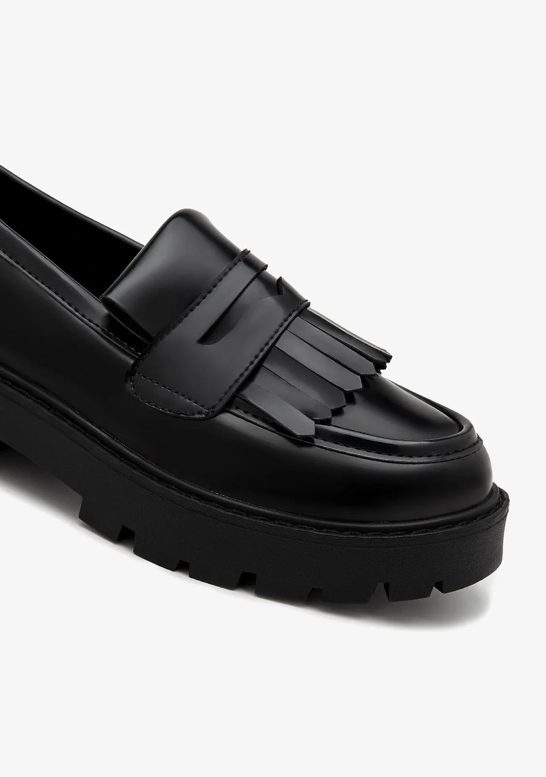 Black Fringe Loafers B&W