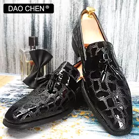 BLACK SLIP ON WEDDING PARTY PATENT LEATHER SHOES FOR MEN