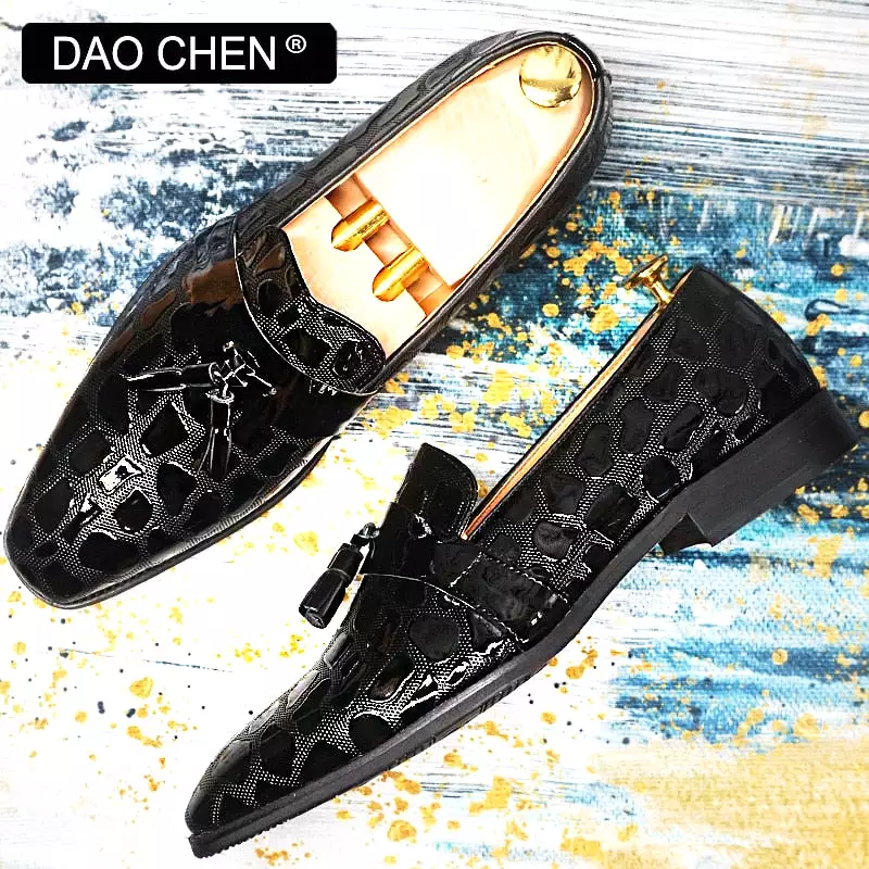 BLACK SLIP ON WEDDING PARTY PATENT LEATHER SHOES FOR MEN