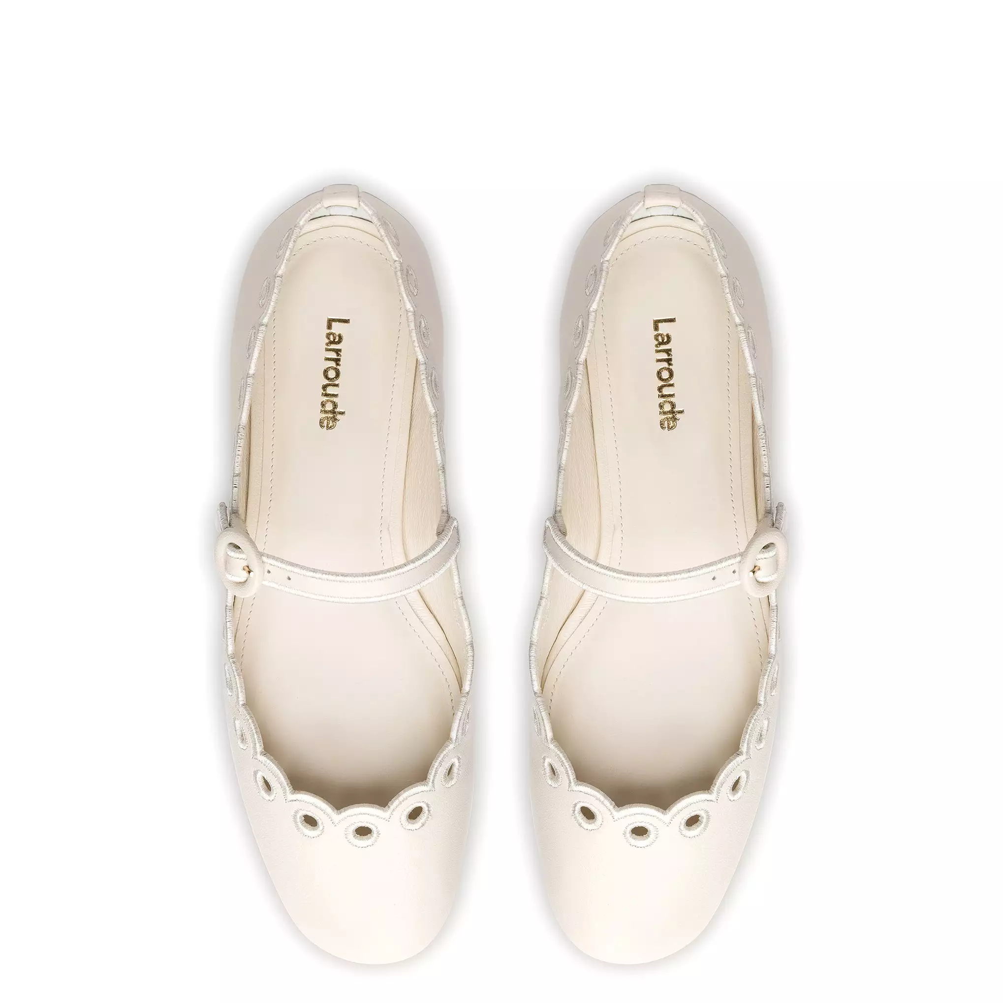 Blair Broderie Ballet Flat In Ivory Leather