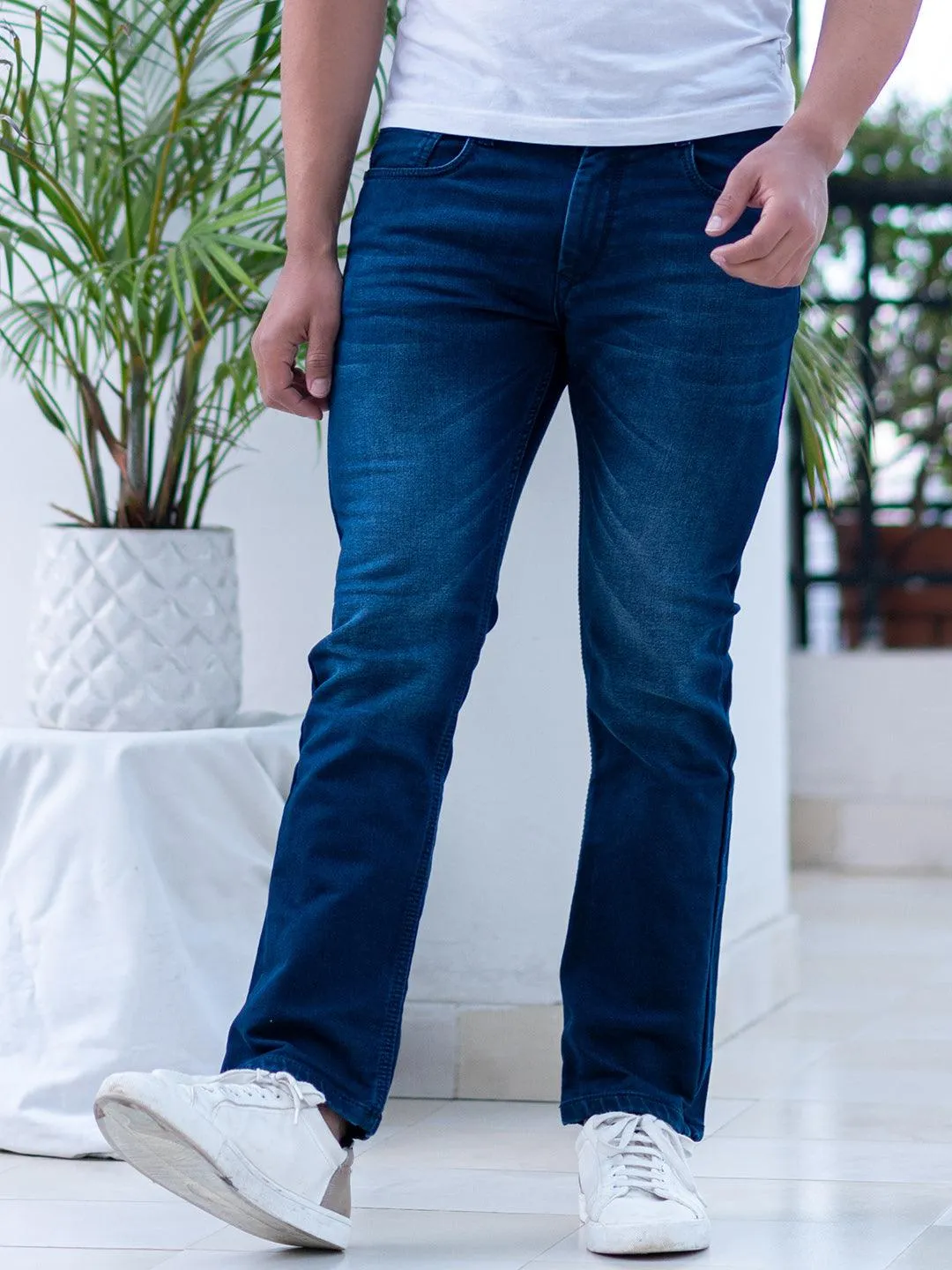 Blue Boot-cut Stretchable Mens Jeans