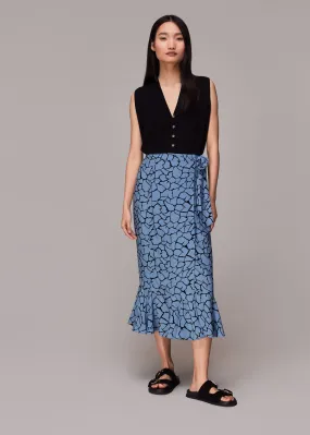 Blue Giraffe Print Wrap Skirt