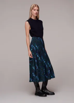 Blue Night Cat Bias Cut Skirt