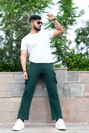 Bottle Green Boot Cut Straight Cargo Track Pants