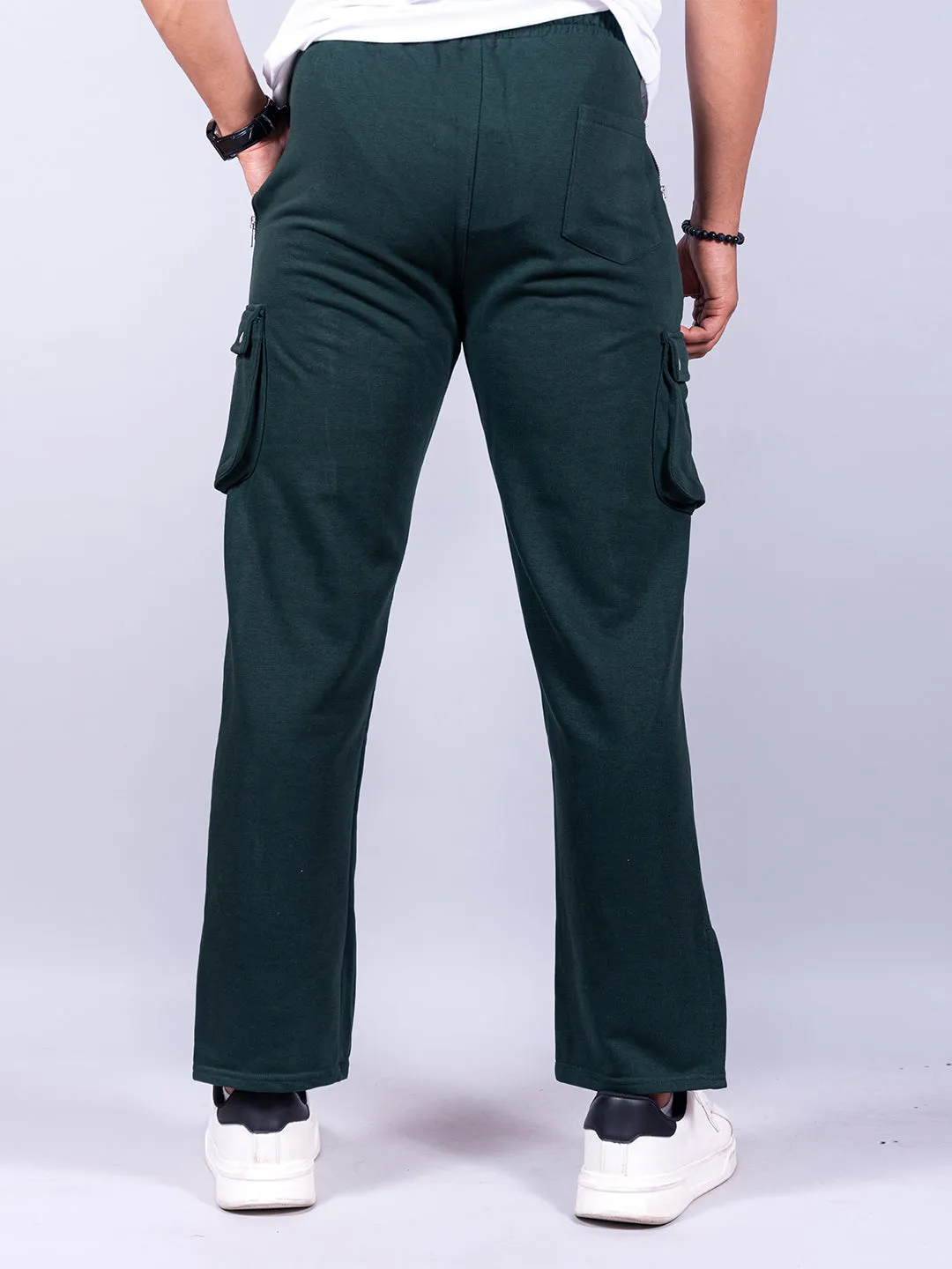 Bottle Green Boot Cut Straight Cargo Track Pants