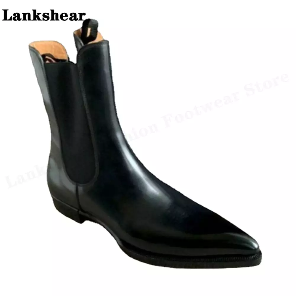 British Style Chelsea Boots Brand Dress Genuine Leather Men Mid Calf Business Ankle Boots Leather Shoes