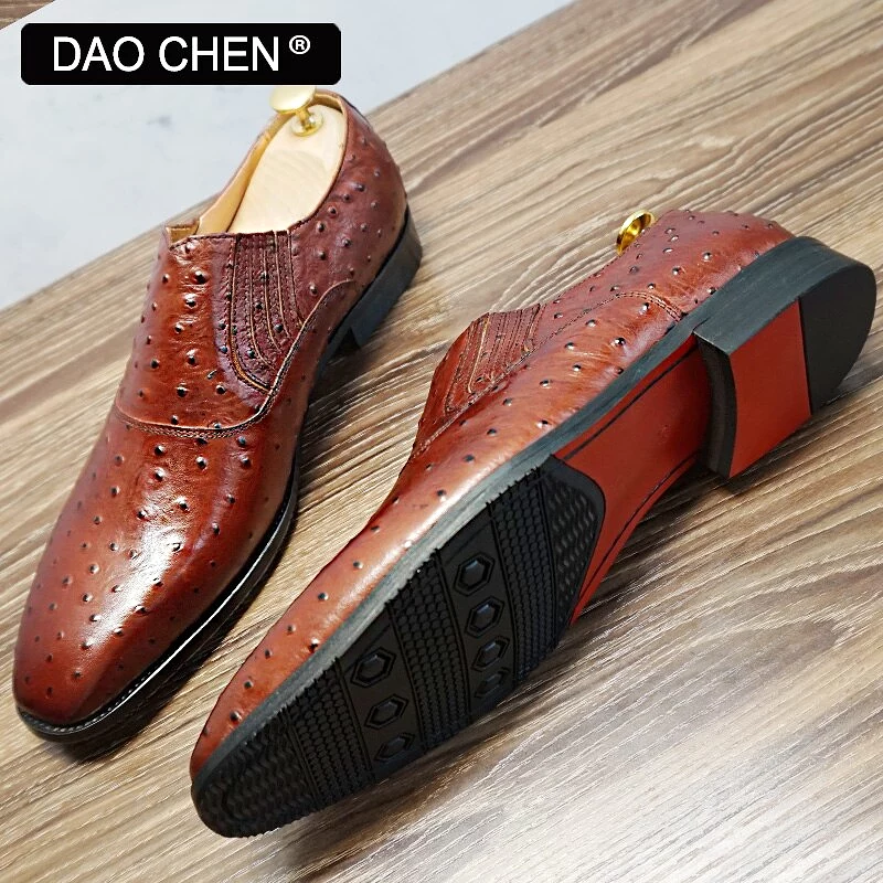 BROWN SLIP ON SHOES WEDDING PARTY OFFICE LEATHER SHOES FOR MEN