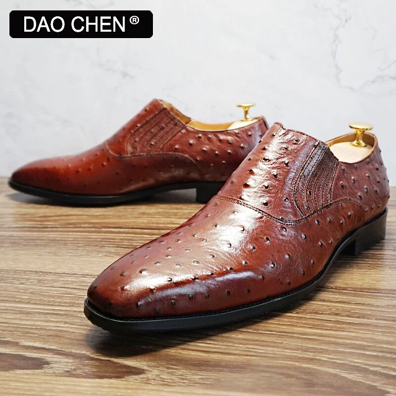 BROWN SLIP ON SHOES WEDDING PARTY OFFICE LEATHER SHOES FOR MEN