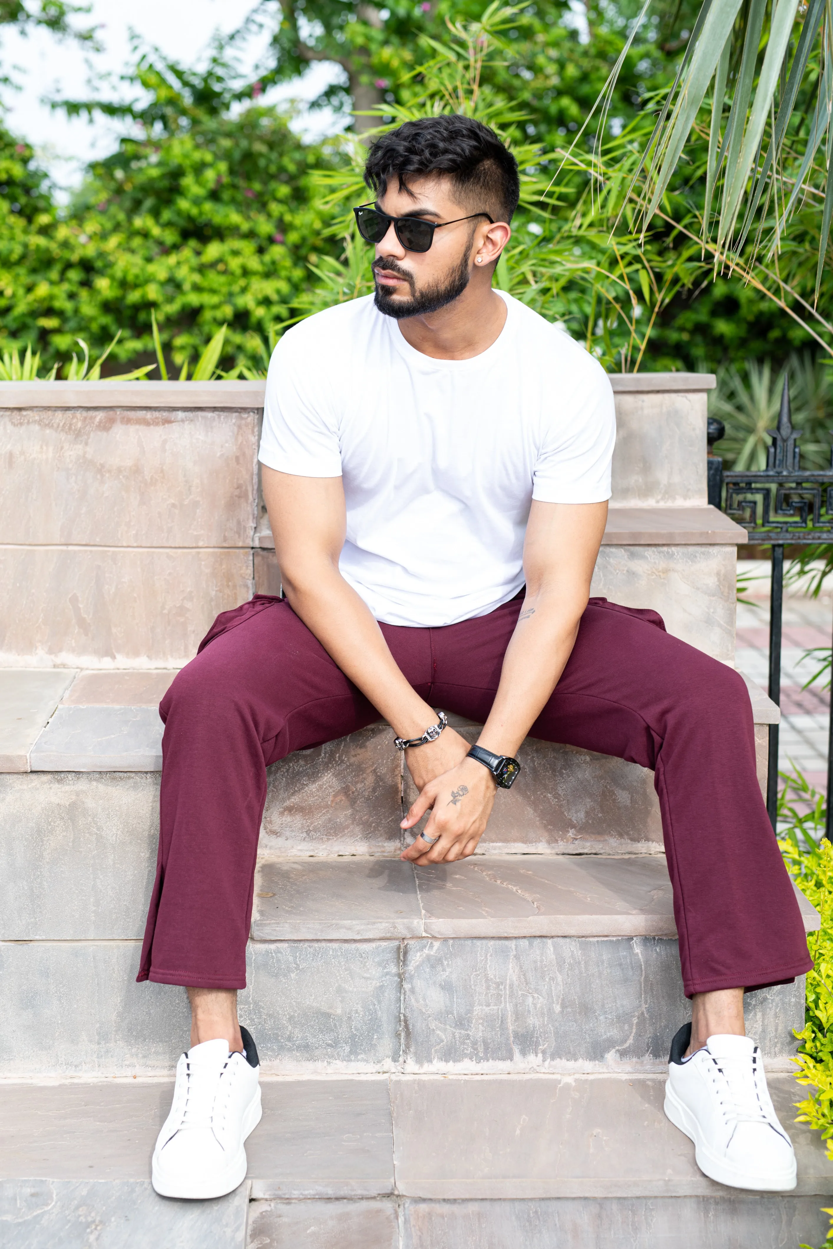 Burgundy Boot Cut Cargo Track Pants