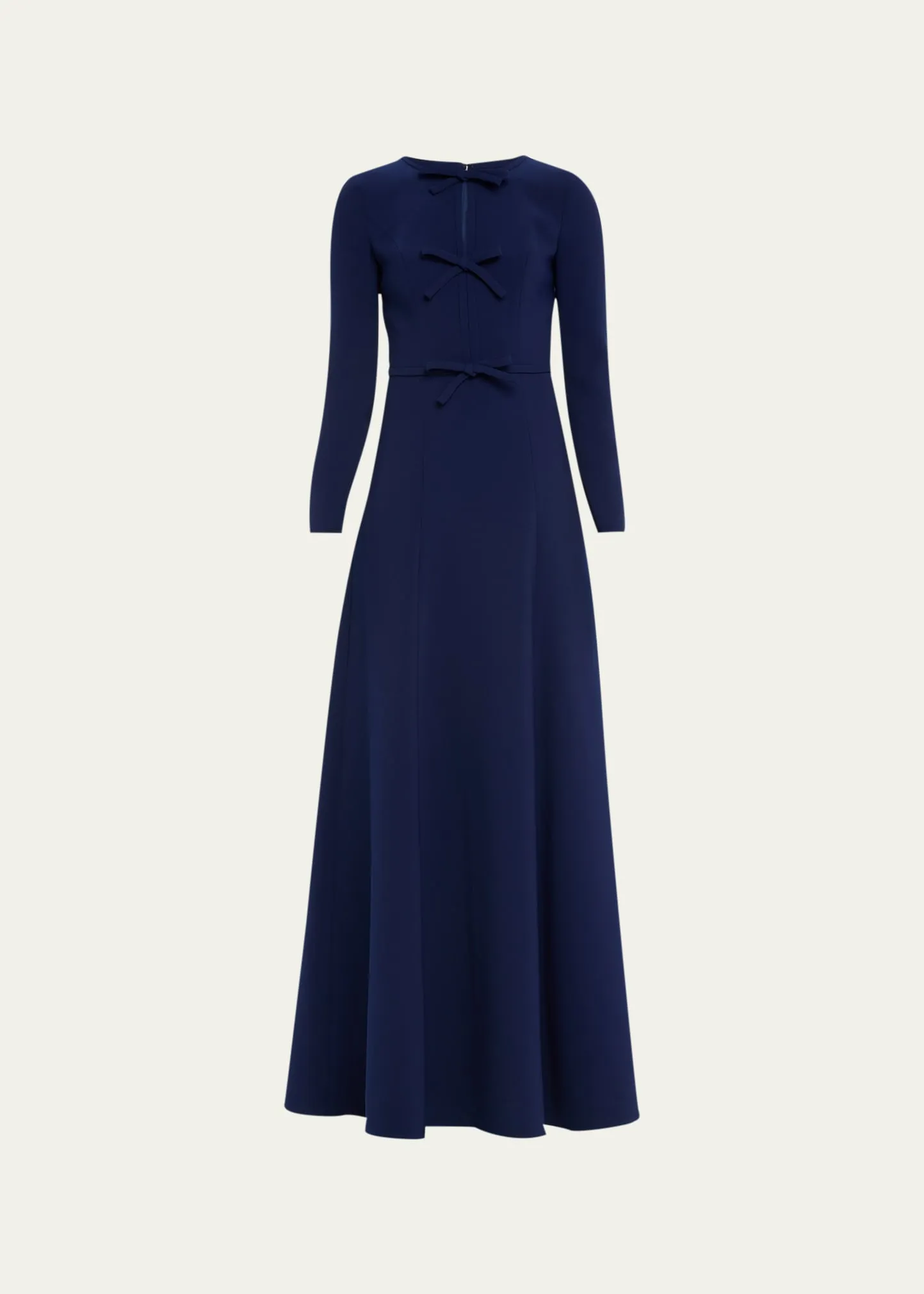 Carolina Herrera Triple Bow Keyhole Long-Sleeve Gown