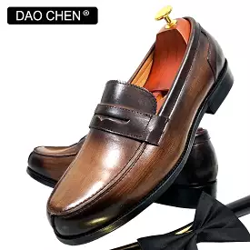 CASUAL SHOES BLACK COFFEE PENNY LOAFERS ELEGANT MAN DRESS SHOE WEDDING OFFICE GENUINE LEATHER SHOES FOR MEN