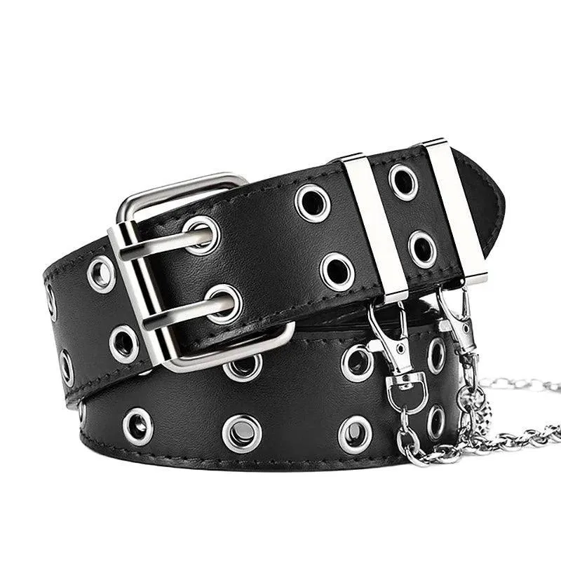 Chain Leather Pin Buckle Belt