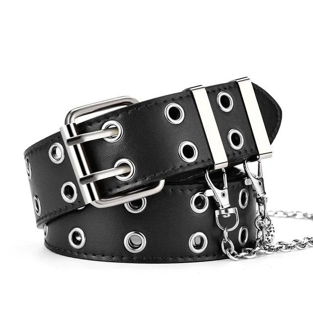 Chain Leather Pin Buckle Belt