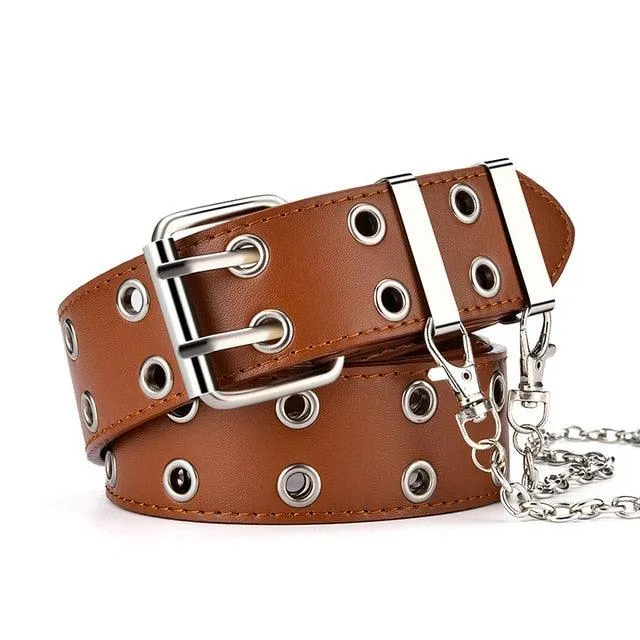 Chain Leather Pin Buckle Belt