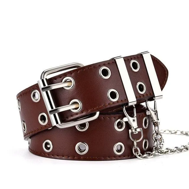 Chain Leather Pin Buckle Belt