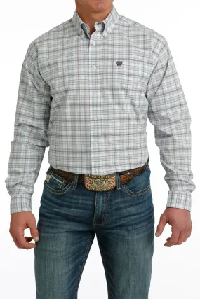 Cinch Mens White Plaid Long Sleeve Shirt