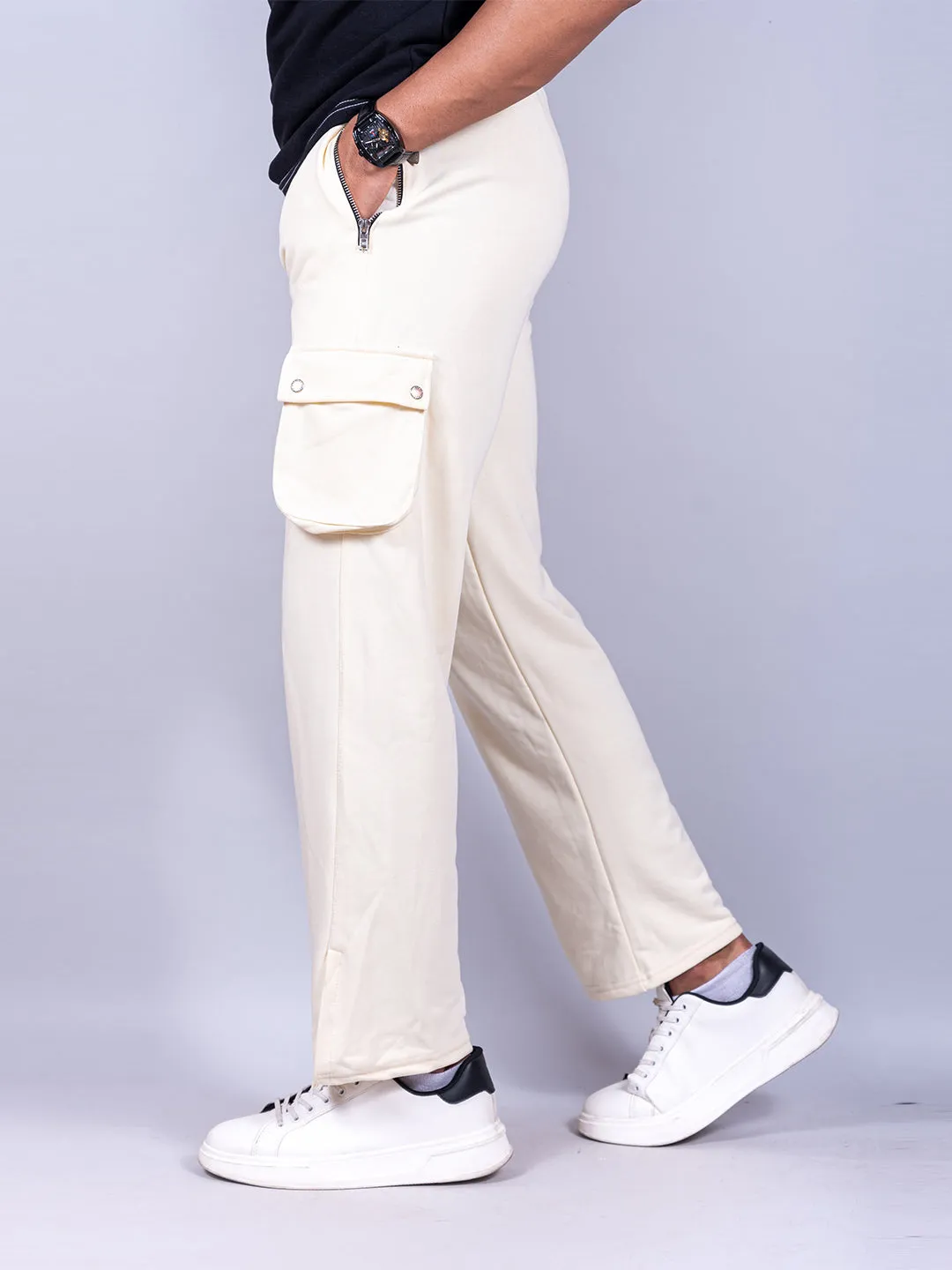 Cream Boot Cut Cargo Track Pants