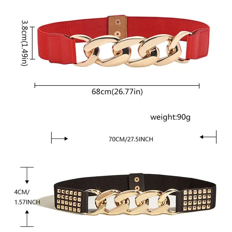 Elastic Wide Metal Chain Buckle Belt