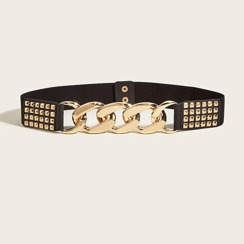 Elastic Wide Metal Chain Buckle Belt