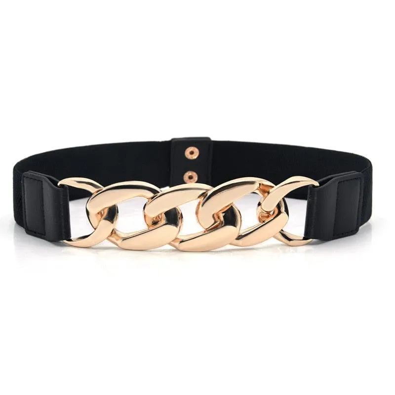 Elastic Wide Metal Chain Buckle Belt