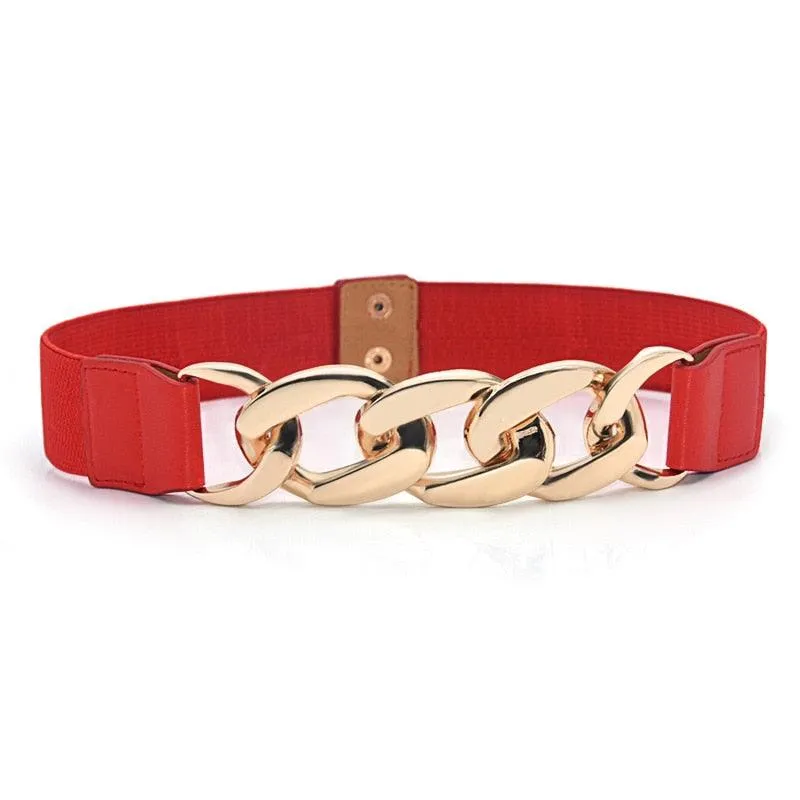 Elastic Wide Metal Chain Buckle Belt